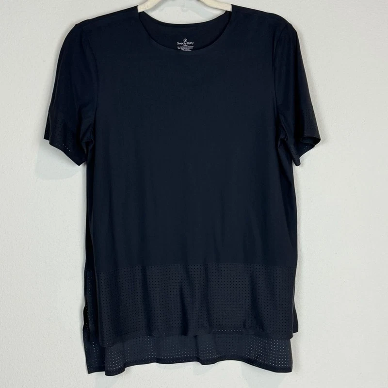 sweaty-betty perforated edge performance athletic shirt