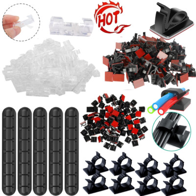 200/400x Cable Management Kit Wire/Cord Organizer Zip Ties Holder Clips Adhesive