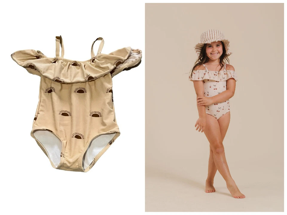  RYLEE + CRU Pfirsich Sonnenuntergang Rüschen Schulterfrei Einteiler Badeanzug 6-12M