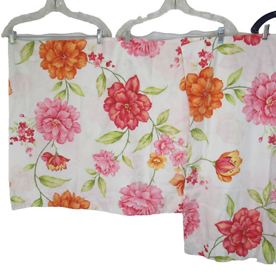 Hillcrest Floral Queen Pillow Shams White Pink Orange Green Flowers Pair 25X32
