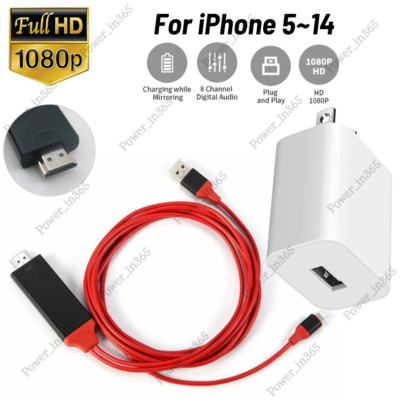 For iPhone 14 13 12 11 X 8 7 6 HDMI Mirroring AV Cable Phone to TV HDTV Adapter