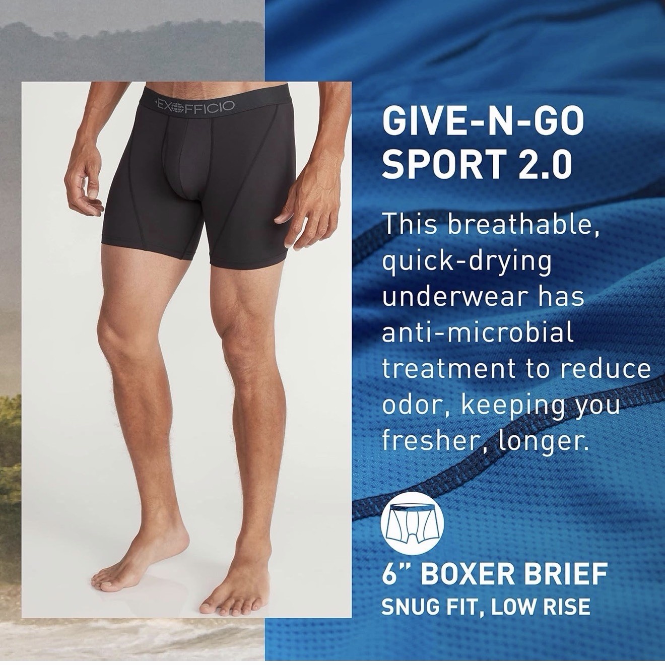 ExOfficio Men's Give-N-Go Sport 2.0 6'' Boxer Brief (large)