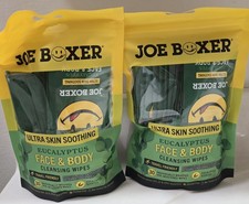 2 Bags Joe Boxer Ultra Skin Soothing Eucalyptus Face & Body Wipes 60 Ct Total