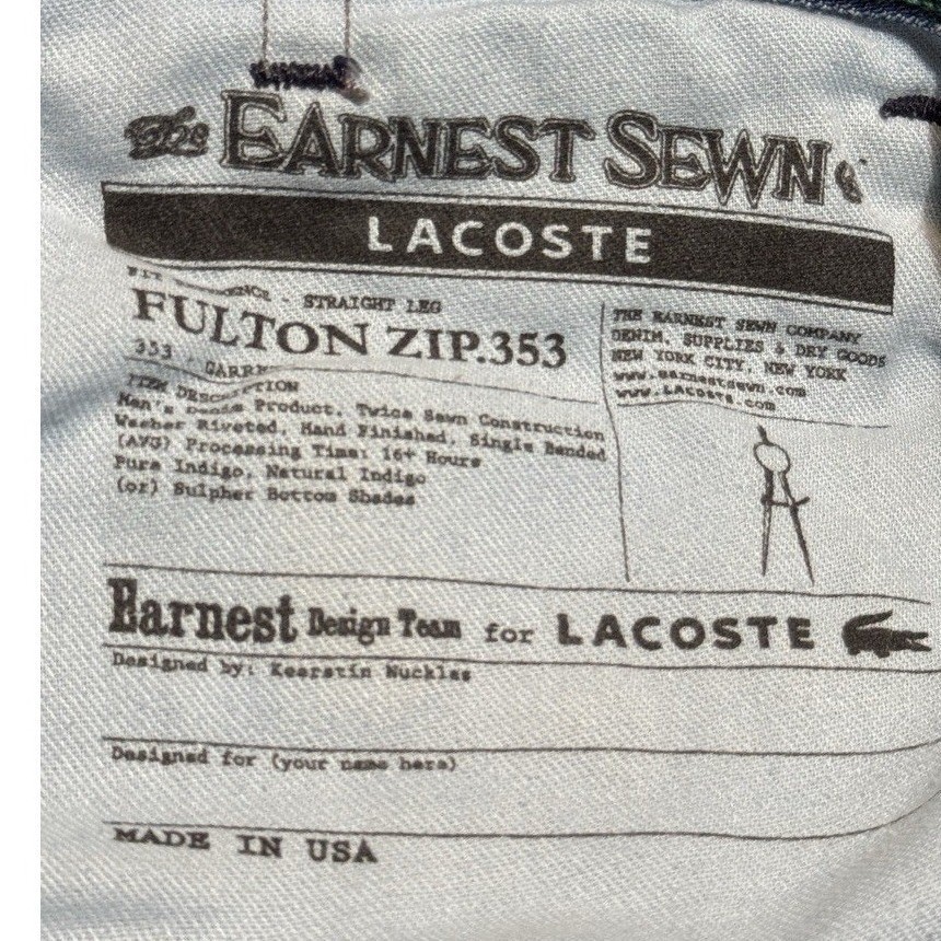 Ernest Sewn x Lacoste Jeans Fulton Zip 353 Men's Size 33 Straight Leg thumbnail 8