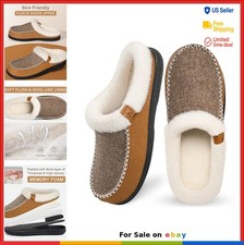 Men's Moccasin Slippers Slip On Indoor Outdoor Warm Fuzzy Memory Foam House