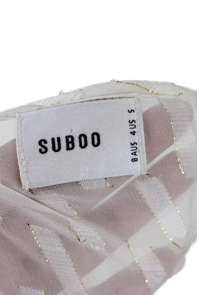 Vestido de mujer Suboo a rayas con cuello en V línea A blanco dorado metálico talla 4 Foto 4 de 4