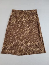 Merona Women Skirt S Brown Beige Abstract Print A Line Stretch Pull On Knit