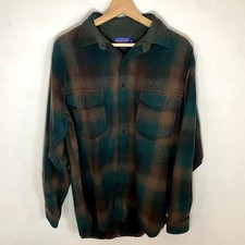 Vintage Pendleton Flannel Wool Shirt Plaid Button Up Earth Tone Size Large Long