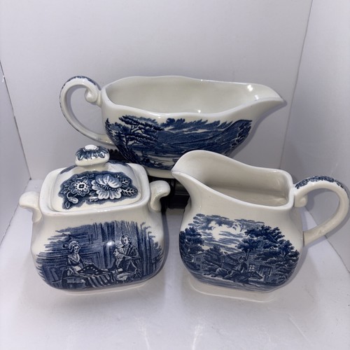 🌹3 Stück Vintage Liberty Blau Zucker und Milchkännchen und Soßenschale.