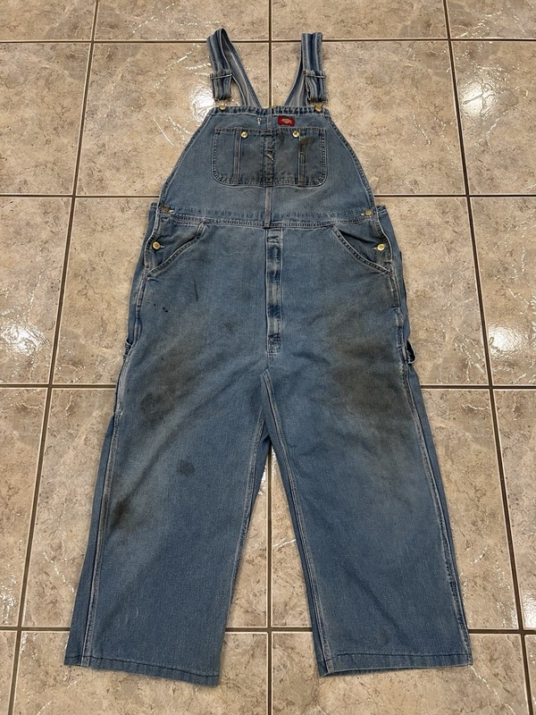 Mens 40X23 DICKIES Bib Overalls Blue Jean Carpenter Workwear Denim Distressed