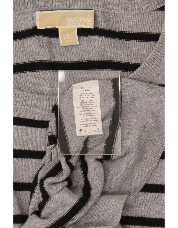 Suéter Jersey MICHAEL KORS Mujer Cuello Barco Reino Unido 14 Grande Gris Rayas DP54 Foto 4 de 4