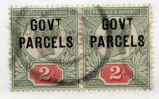 OFFICIALS GOVT PARCELS 1891 - 1900 2d grey green & carmine pair good used SG 070