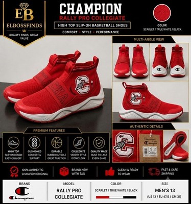 New NWB Champion Rally Pro Collegiate Mid Top Sneakers Red White Kids US 13''.