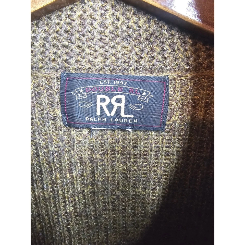 Suéter tejido de algodón marrón cuello chal RRL Ralph Lauren para hombre talla L (?) Etiqueta sin talla Foto 3 de 4