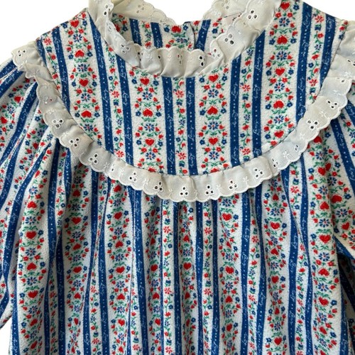 Lanz Of Salzburg Girl Flannel Nightgown Size 4T Blue White Hearts Long Sleeve - Picture 3 of 9