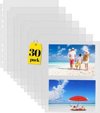 30 Pack Plastic Photo Holder Sleeves for 3 Ring Binder