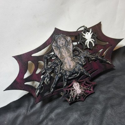 Bundle lasered spider queen art magnets arachnid web necklace goth horror style