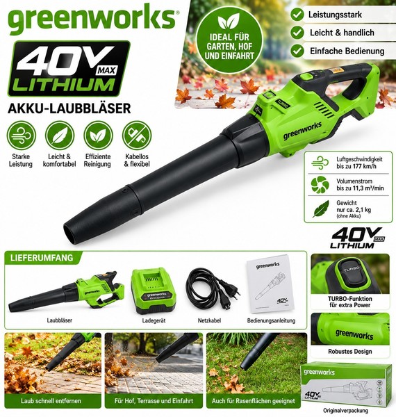 40V Akku LaubbläSer Greenworks G40ABK2 Mit LadegeräT-image