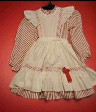 AS IS Vtg USA Girls MINI WORLD Size 6 Pinafore Circle Dress w/Slip Red Striped