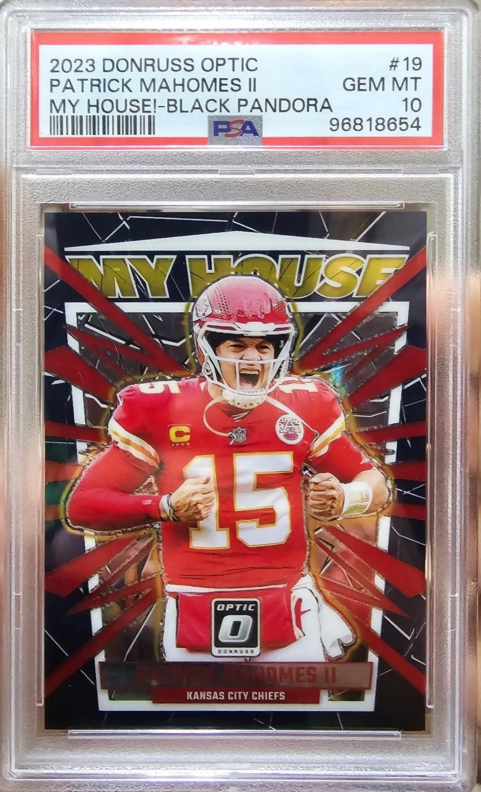 2023 Donruss Optic Patrick Mahomes #19 My House!-Black Pandora /25 - PSA 10