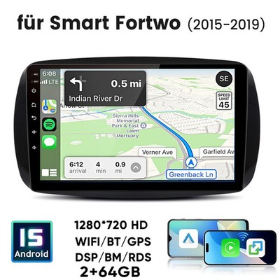 DAB+ Android 15 Carplay Autoradio GPS Für Mercedes Benz Smart Forfour Fortwo 453