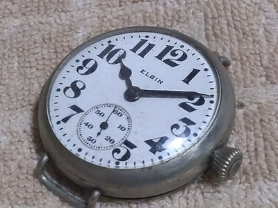 Elgin SmoSeco Uhr Porzellan Zifferblatt 33mm Silveroid Gehäuse Vintage ForParts