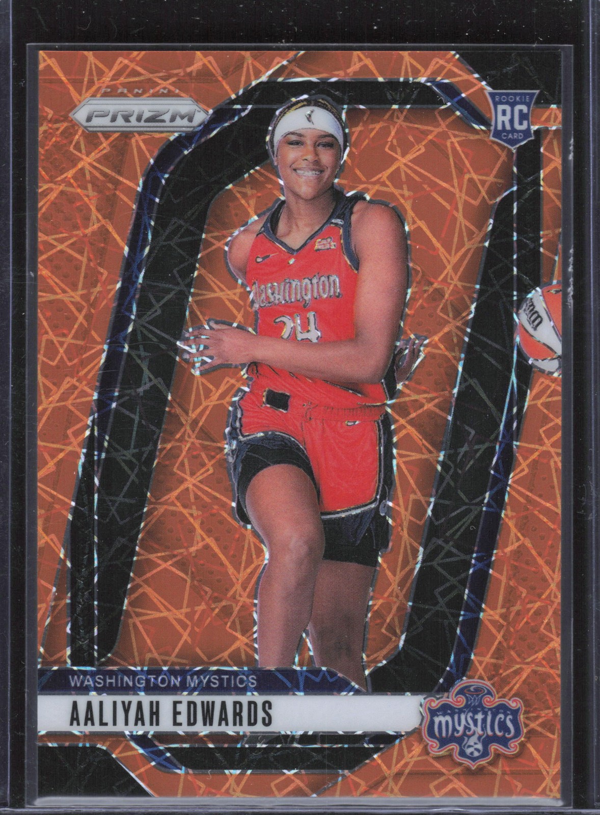 2024 Panini Prizm WNBA #142 Aaliyah Edwards Orange Velocity Prizms RC - Mystics