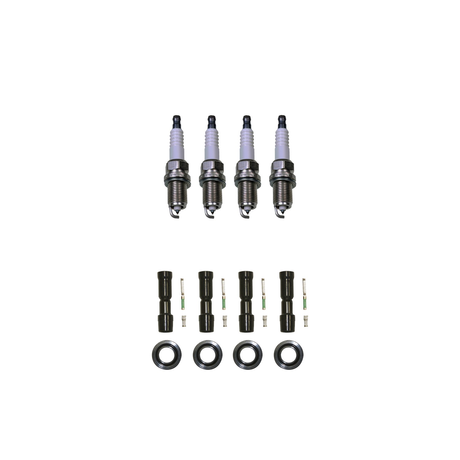Denso 4 Double Platinum Spark Plugs and NGK 4 Coil Boot Kit for Honda Fit L4