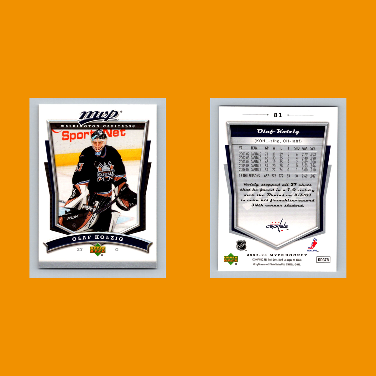 Olaf Kolzig #81 2007-08 Upper Deck MVP Washington Capitals Hockey