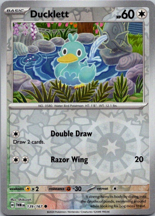 Ducklett 139/167 Common Twilight Masquerade Pokemon Reverse Holo Near Mint