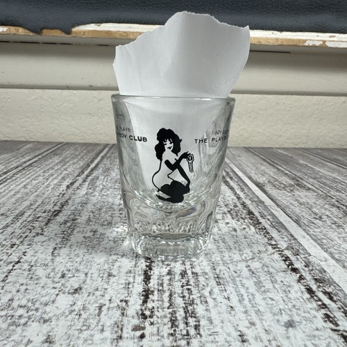 Vintage PLAYBOY CLUB Woman Holding Key  3"  Tall   2oz Heavy Shot Glass