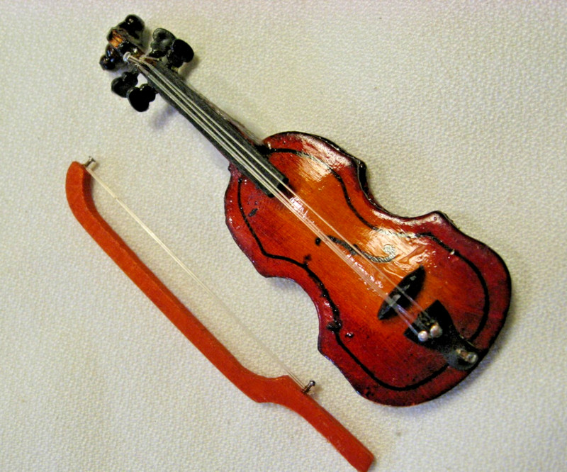 VTG Mini 3.25" Wooden Violin & Bow Miniature Dollhouse Musical Toy Diorama