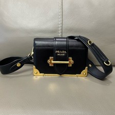 Prada Cahier Cobalt Black Saffiano Leather Box Shoulder Crossbody Bag