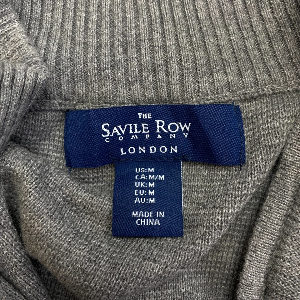 The Savile Row Company Men Grey Zip Neck Cotton Sweater Jumper Size M - Image 4 of 4