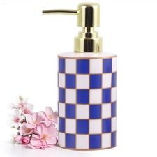 Checkered Bathroom Soap Dispenser,Gold Pump Ceramic Soap Dispenser,Kitchen Ch...