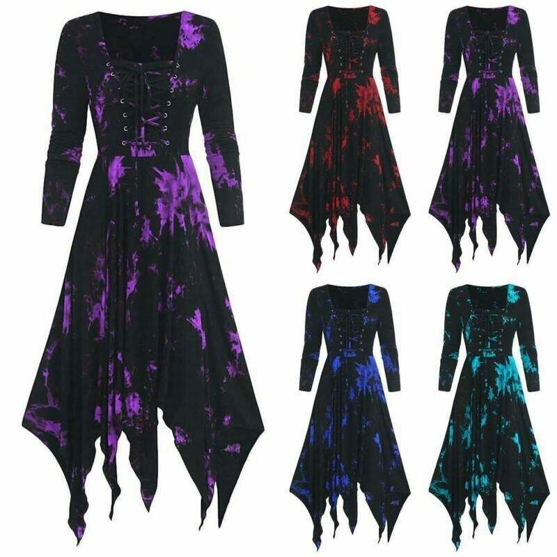 Halloween Ladies Costume Witch Cosplay Renaissance Medieval Gothic Fancy Dress