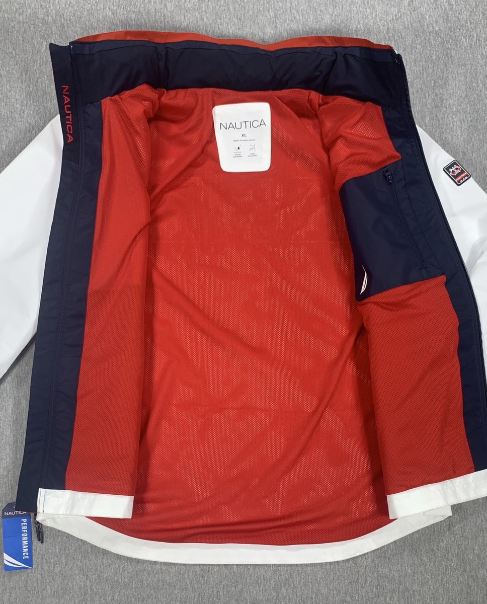 $175 Nautica Full Zip Hidden Hood White Sailing Lined Jacket