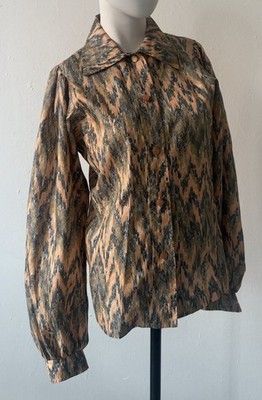 Vintage Marbled Print Blouse | Peach & Smoke Swirl | Puff Sleeve Psychedelic