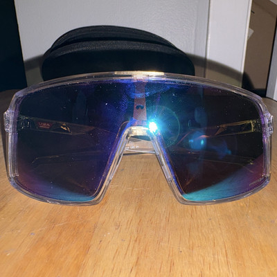 Oakley Sutro Shield Sunglasses Clear Frame Purple Prizm OO9406-A337 140mm