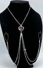 Silver Double Heart Non piercing Nipple Ring Necklace, Handmade Adjustable