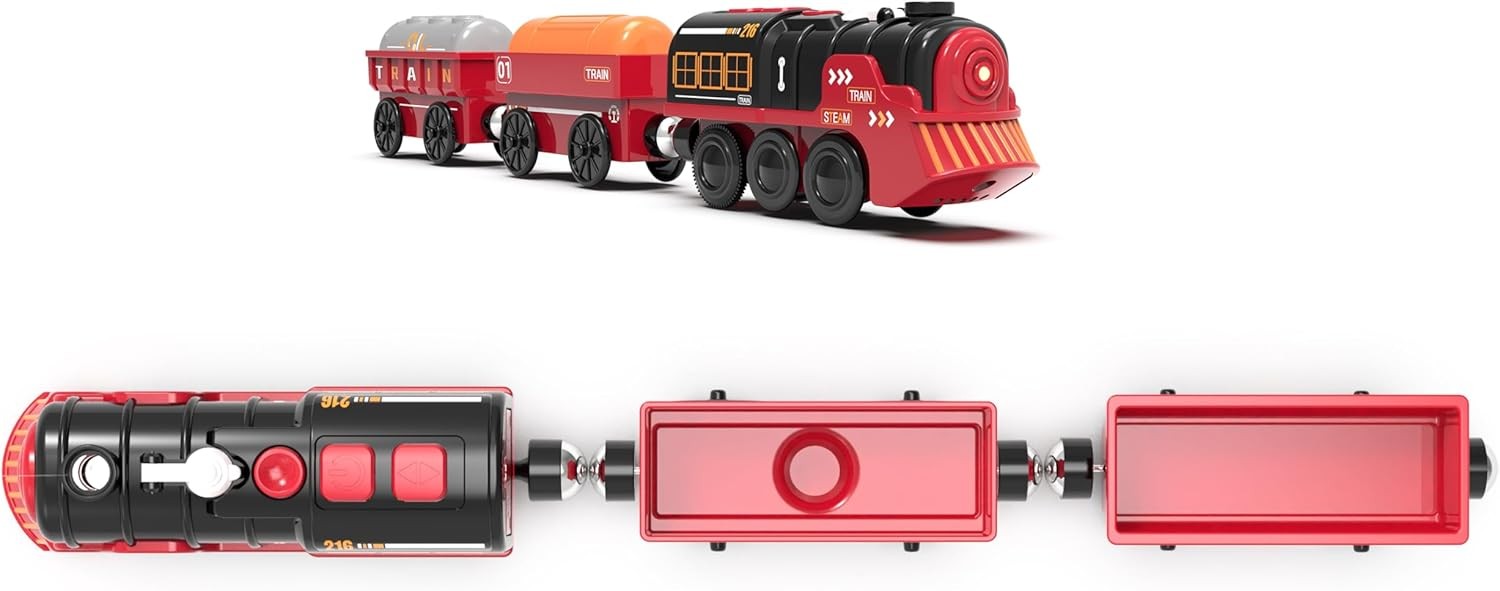 Toy Train Electric Set for Wooden Tracks, Christmas Motorized Train... 