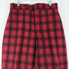 Vintage Woolrich Wool Hunting Pants Mens 32x30 Red Black Plaid Buffalo Check