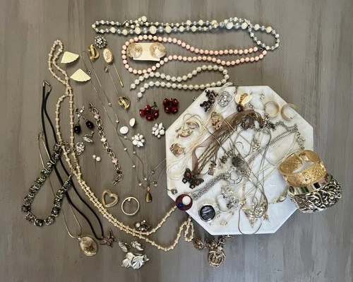 Estate Vintage & Antique Costume Jewelry Lot 50 pieces total