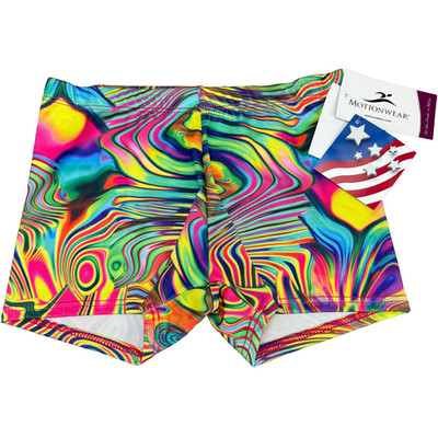 Motionwear Psychedelic Rainbow Swirl Dance Shorts Adult L Made in USA NWT