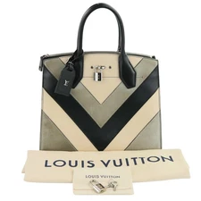 Louis Vuitton City Steamer MM V Stitch Leather Tote Handbag Black