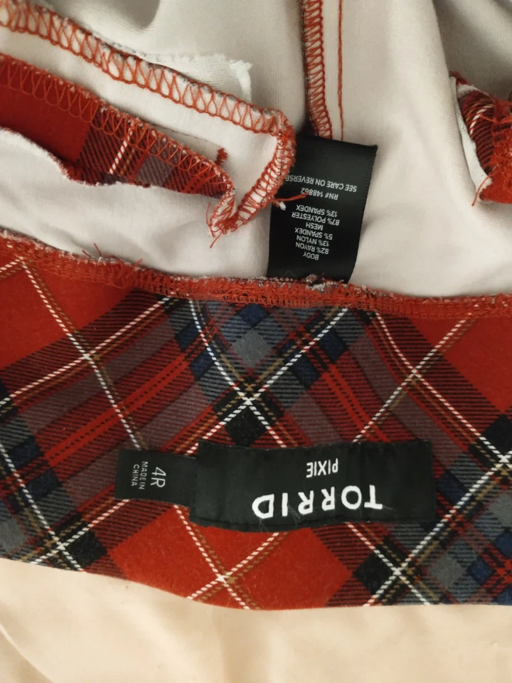 Pantalones para mujer TORRID PIXIE ~ Rojo Verde a cuadros ~ 2 bolsillos ~ Elásticos ~ tiro alto 46x24 Foto 3 de 4