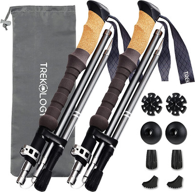 Trek-Z Cork GripTactical Stick Trekking Poles Folding Adjustable Hiking Walking 
