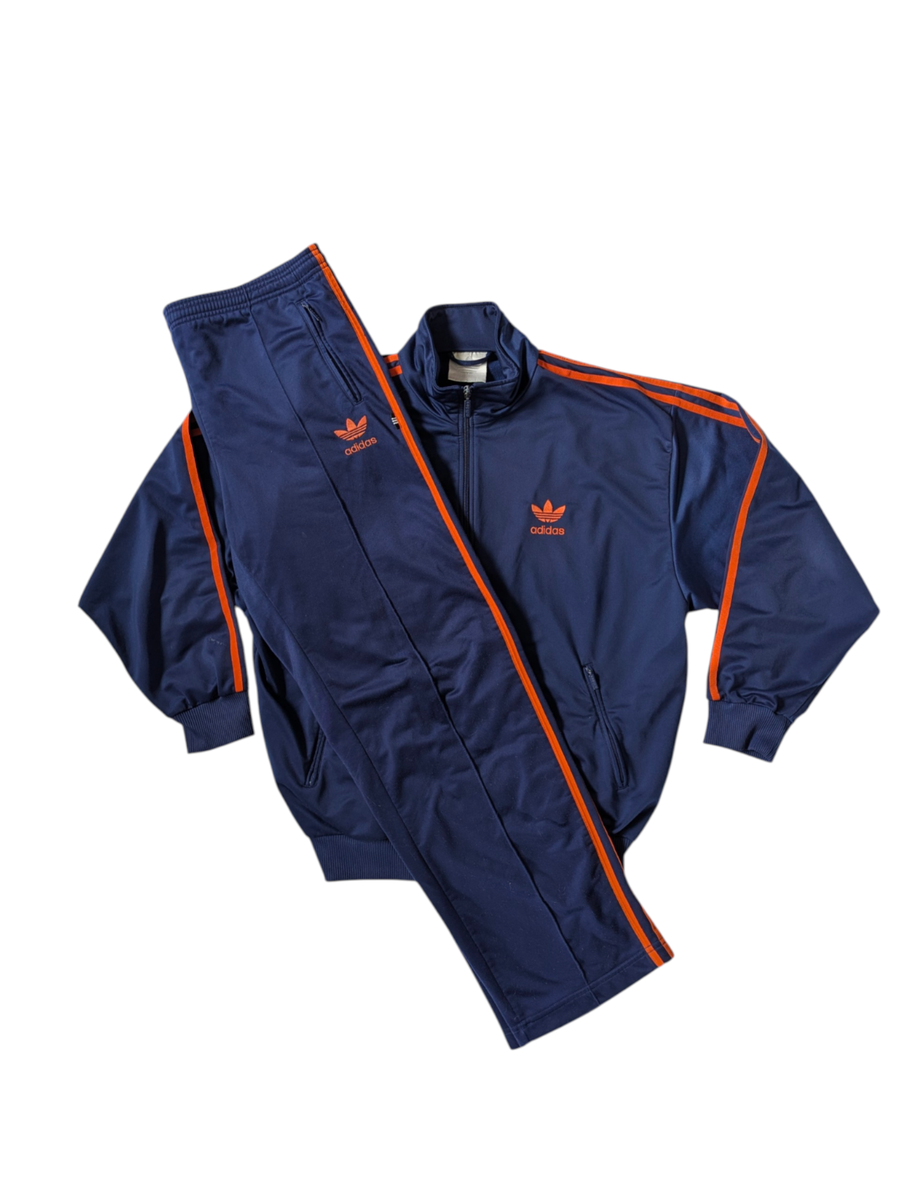VTG Adidas 90s Firebird TRACKSUIT JACKET & PANTS Navy Blue/Orange
