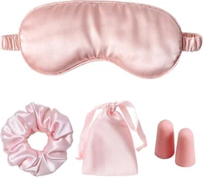 Silk Satin Sleeping Eye Mask, Pink Sleep Eye Mask Night Blindfold for Women and 
