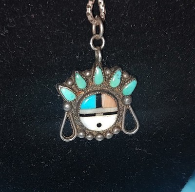 Roger Cellicion Zuni Sunface Sterling Silver Necklace 18''L 1''W 9.62g